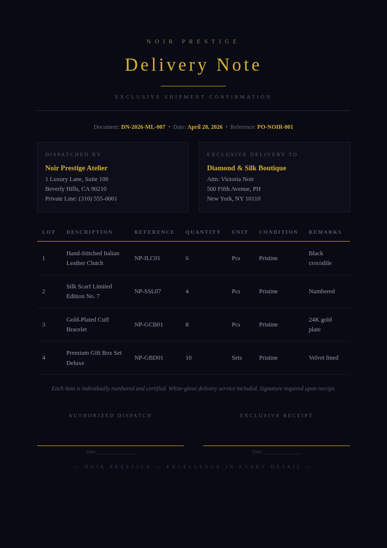 Midnight luxury delivery note